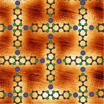 The iron atoms (blue) and the organic molecules (green, black) form a lattice pattern on the gold substrate (Grumelli et al., Nat. Comm. 2013).