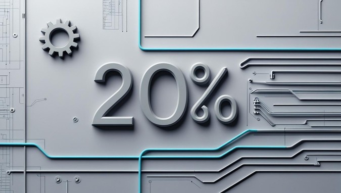 Create a clean, professional promotional image with the text _20% Discount_ prominently featured. The design should be minimal, with subtle engineering-themed elements like a small gear icon, circuit lines, or bluep.jpg